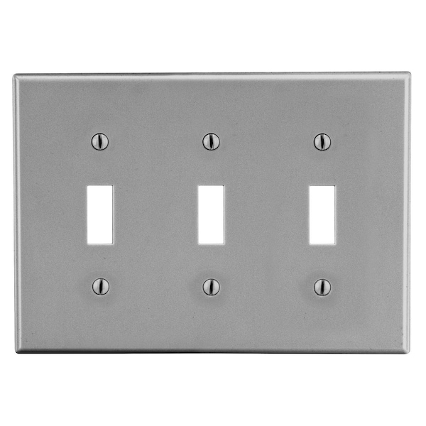 Hubbell Wiring Device-Kellems Wallplate, Mid-Size 3-Gang, 3) Toggle, Gray PJ3GY - main